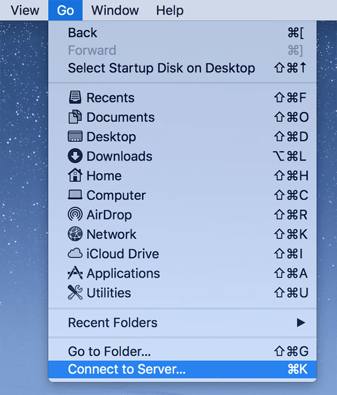 connect to remote server using finder on mac